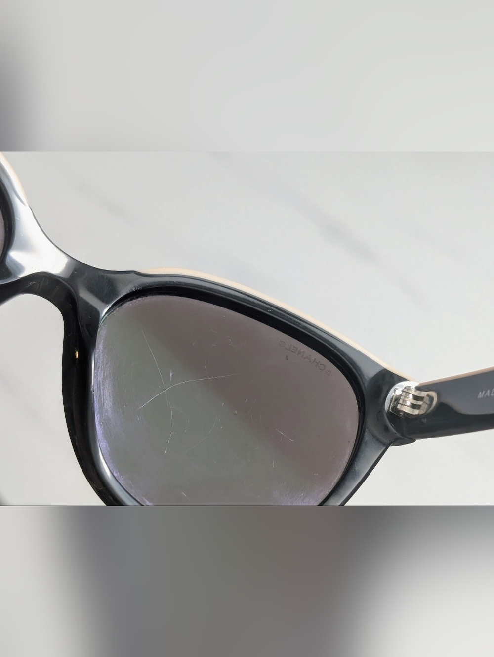 Chanel 5414 Cat Eye Sunglasses Black Cream Logo Italy Read Description - Picture 7 of 9